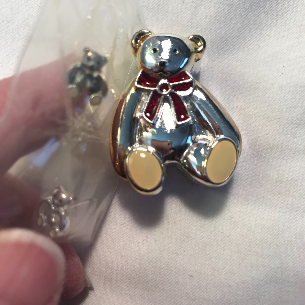 Vintage‎ 2002 Avon Sterling Silver Teddy Bear Earrings in Trinket Box